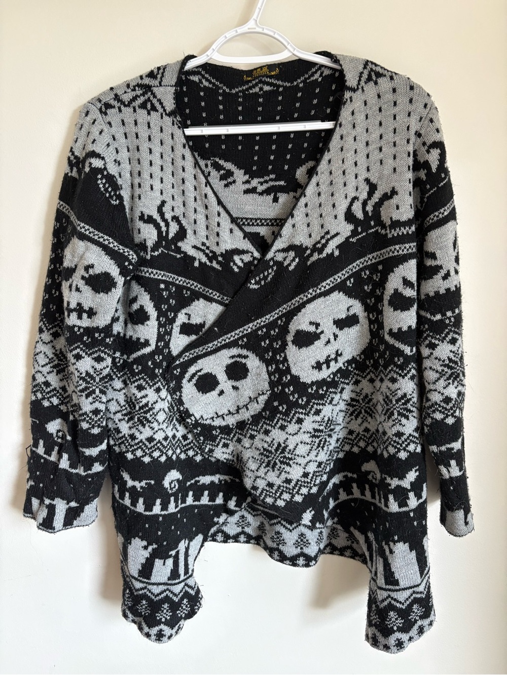 Halloween Cardigan “Nightmare Before Christmas” Knit Sweater - Large